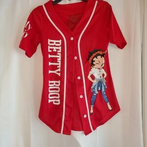 BETTY‎ BOOP Baseball Jersey Size Small Red All Over Print